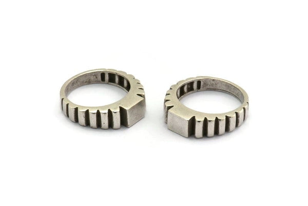 Silver Rectangle Ring, Antique Silver Plated Brass Textured Ring Rectangle Settings (19mm) E263