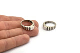 Silver Rectangle Ring, Antique Silver Plated Brass Textured Ring Rectangle Settings (19mm) E263