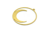 Brass Moon Charm, 4 Raw Brass Round Shaped Charms With 1 Loop, Round Charms, Pendants, Findings (32x30x0.60mm) A6279