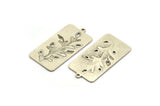 Silver Leaf Charm, 4 Antique Silver Plated Brass Rectangle Leaf Charms With 1 Loop, Charm Pendants (18x34x0.60mm) A4533