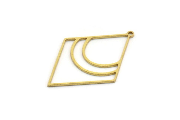 Brass Diamond Charm, 6 Raw Brass Diamond Shaped Charms With 1 Loop, Pendant Findings (37.5x25x0.80mm) A6484