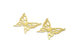 Brass Butterfly Charm, 4 Raw Brass Butterfly Charms With 2 Loops, Necklace Findings (33x38x0.60mm) A6520