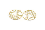 Brass Round Charm, 2 Raw Brass Rising Sun And Wavy Patterned Round Shaped Charms With 1 Loop, Charm Pendants (41x39x0.60mm) A6544
