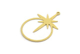 Brass Star Charm, 6 Raw Brass Round Charms With 1 Loop, Pole Star Charms, Pendants, Findings (33x21x0.60mm) A6358
