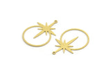 Brass Star Charm, 6 Raw Brass Round Charms With 1 Loop, Pole Star Charms, Pendants, Findings (33x21x0.60mm) A6358