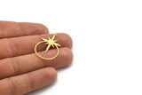 Brass Star Charm, 6 Raw Brass Round Charms With 1 Loop, Pole Star Charms, Pendants, Findings (33x21x0.60mm) A6358