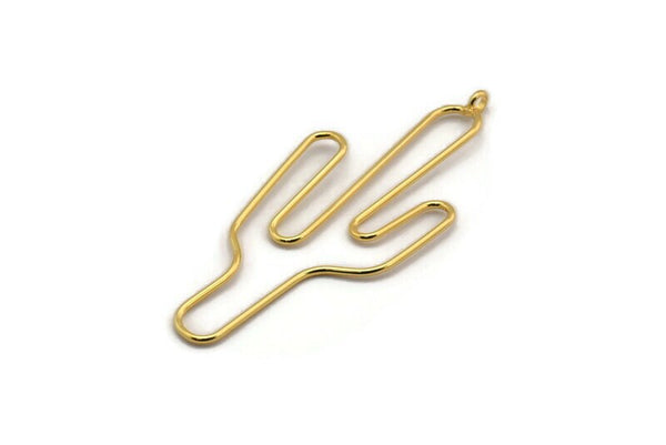 Wire Cactus Earring Findings, 2 Gold Plated Brass Wire Cactus Earring Findings, Jewelry Supplies, Findings, Charms (64x28x1mm) BS 1700 Q0111