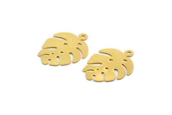 Gold Monstera Charm, 8 Gold Plated Brass Monstera Leaf Charms With 1 Loop, Findings (20x14x0.40mm) F123