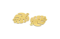 Gold Monstera Charm, 8 Gold Plated Brass Monstera Leaf Charms With 1 Loop, Findings (20x14x0.40mm) F123