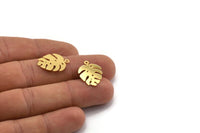 Gold Monstera Charm, 8 Gold Plated Brass Monstera Leaf Charms With 1 Loop, Findings (20x14x0.40mm) F123