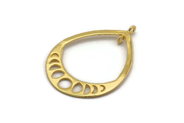 Gold Drop Earring, Gold Plated Brass Textured Moon Phases Drop Charm With 2 Loops, Charms, Pendants, Findings (47x34x1mm) R089