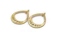 Gold Drop Earring, Gold Plated Brass Textured Moon Phases Drop Charm With 2 Loops, Charms, Pendants, Findings (47x34x1mm) R089