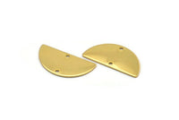 Semi Circle Charm, 2 Gold Plated Brass Half Moon Charms With 2 Holes, Findings (32x16x0.80mm) A1140