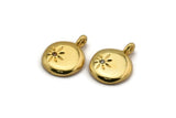 Gold Round Charm, Gold Plated Brass Round Charm With Cubic Zircon And 1 Loop, CZ Pave Circle Charm, Pendants, Findings (16x13x2mm) N1801