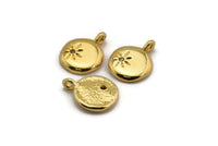 Gold Round Charm, Gold Plated Brass Round Charm With Cubic Zircon And 1 Loop, CZ Pave Circle Charm, Pendants, Findings (16x13x2mm) N1801
