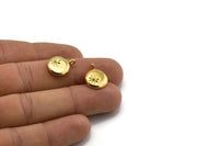 Gold Round Charm, Gold Plated Brass Round Charm With Cubic Zircon And 1 Loop, CZ Pave Circle Charm, Pendants, Findings (16x13x2mm) N1801