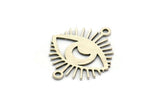 Silver Eye Charm, 12 Antique Silver Plated Brass Crescent Moon Patterned Eye Shaped Charms With 2 Loops, Connectors (22x18x0.60mm) A3486