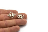 Silver Eye Charm, 12 Antique Silver Plated Brass Crescent Moon Patterned Eye Shaped Charms With 2 Loops, Connectors (22x18x0.60mm) A3486