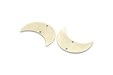 Silver Horn Charm, 4 Antique Silver Plated Brass Moon Charms With 2 Holes, Pendant Findings (36x15x0.80mm) D0055