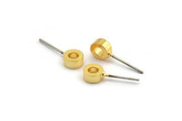 Gold Round Earring, 4 Gold Plated Brass Round Stud Earrings (6x3mm) A0435 A1394