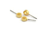 Gold Round Earring, 4 Gold Plated Brass Round Stud Earrings (6x3mm) A0435 A1394