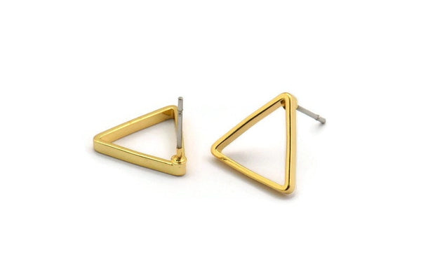 Gold Triangle Earring, 4 Gold Plated Brass Triangle Stud Earrings (14x0.8x2mm) Bs 1200 A1206