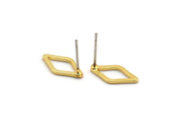 Gold Diamond Earring, 6 Gold Plated Brass Diamond Stud Earrings (7.5x14x1mm) D0030 A2140