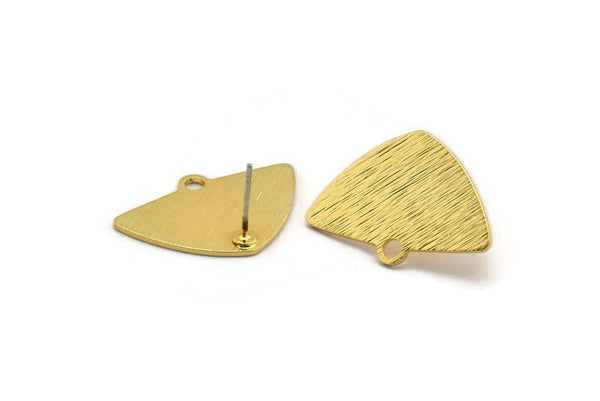 Gold Triangle Earring, 2 Gold Plated Brass Triangle Stud Earrings With 1 Loop (25x17x0.80mm) D1571 A2200