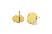 Gold Round Earring, 4 Gold Plated Brass Round Stud Earrings With 1 Hole (12x1mm) E082 A1998