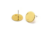 Gold Round Earring, 4 Gold Plated Brass Round Stud Earrings With 1 Hole (12x1mm) E082 A1998