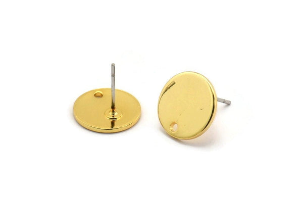 Gold Round Earring, 4 Gold Plated Brass Round Stud Earrings With 1 Hole (12x1mm) E082 A1998