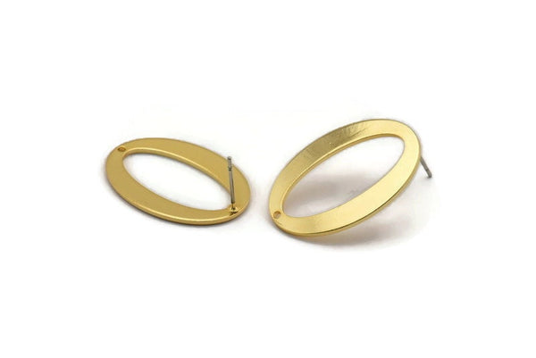 Gold Oval Earring, 2 Gold Plated Brass Oval Stud Earrings (28x20x1mm) D983 A1248