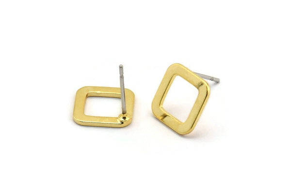 Gold Square Earring, 6 Gold Plated Brass Square Stud Earrings (10x0.80mm) D1610 A1849