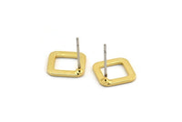 Gold Square Earring, 6 Gold Plated Brass Square Stud Earrings (10x0.80mm) D1610 A1849