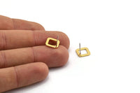 Gold Square Earring, 6 Gold Plated Brass Square Stud Earrings (10x0.80mm) D1610 A1849
