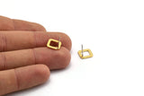 Gold Square Earring, 6 Gold Plated Brass Square Stud Earrings (10x0.80mm) D1610 A1849
