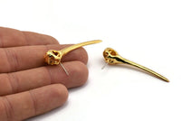 Bird Skull Earring, 2 Gold Plated Brass Bird Skull Stud Earrings (52x10mm) N0494 A1212