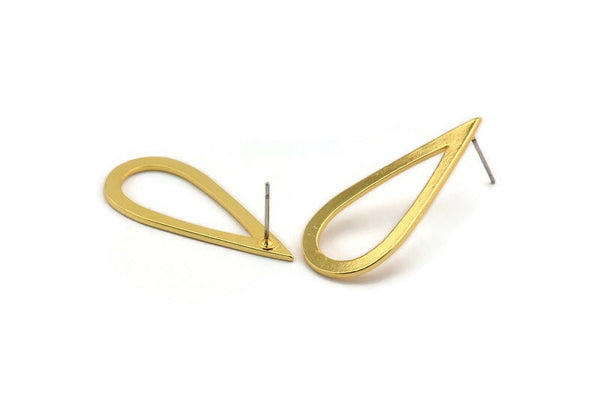 Gold Drop Earring, 2 Gold Plated Brass Drop Stud Earrings (36x16mm) BS 1312 A1121