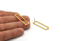 Gold Rectangle Earring, 4 Gold Plated Brass Rectangle Stud Earrings With 1 Loop (38x10x0.80mm) D1051 A1273