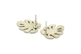 Silver Leaf Earring, 4 Antique Silver Plated Brass Monstera Leaves Shaped Stud Earrings (18x15x0.80mm) A2766 H0159