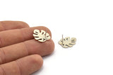 Silver Leaf Earring, 4 Antique Silver Plated Brass Monstera Leaves Shaped Stud Earrings (18x15x0.80mm) A2766 H0159