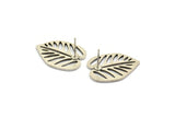 Silver Leaf Earring, 4 Antique Silver Plated Brass Leaf Stud Earrings, Findings (24x19x1mm) A3695 Q0423