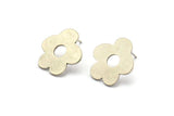 Silver Flower Earring, 4 Antique Silver Plated Brass Flower Shaped Stud Earrings (18x16x0.80mm) A2676 Q0478