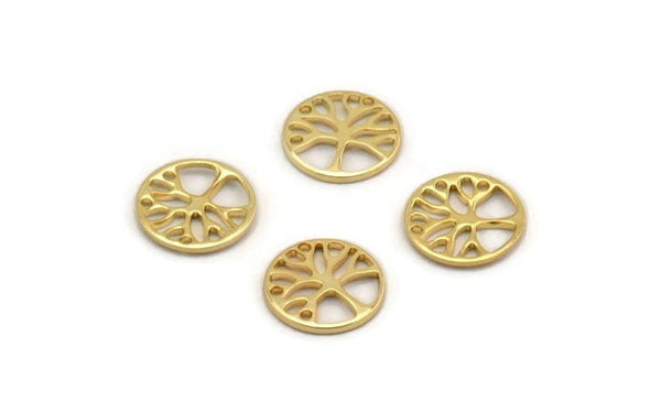 Gold Tree Charm, 12 Gold Plated Brass Tree Charms, Pendants, Findings (12x1mm) D1228