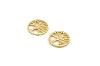Gold Tree Charm, 12 Gold Plated Brass Tree Charms, Pendants, Findings (12x1mm) D1228
