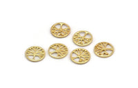 Gold Tree Charm, 12 Gold Plated Brass Tree Charms, Pendants, Findings (12x1mm) D1228