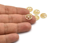 Gold Tree Charm, 12 Gold Plated Brass Tree Charms, Pendants, Findings (12x1mm) D1228
