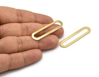 Gold Oval Connector, 4 Gold Plated Brass Oval Connectors, Charms, Findings (44x11x0.90mm) D1340