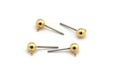 8 Earring Posts with Gold Plated Brass Ball Pad and 5 mm Hole Hook   A0394