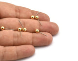 8 Earring Posts with Gold Plated Brass Ball Pad and 5 mm Hole Hook   A0394